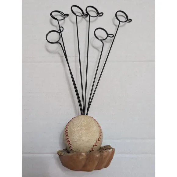 Baseball Photo Post Card Holder Decor Resin wire mit and ball 6 posts 13 inch - Picture 11 of 11